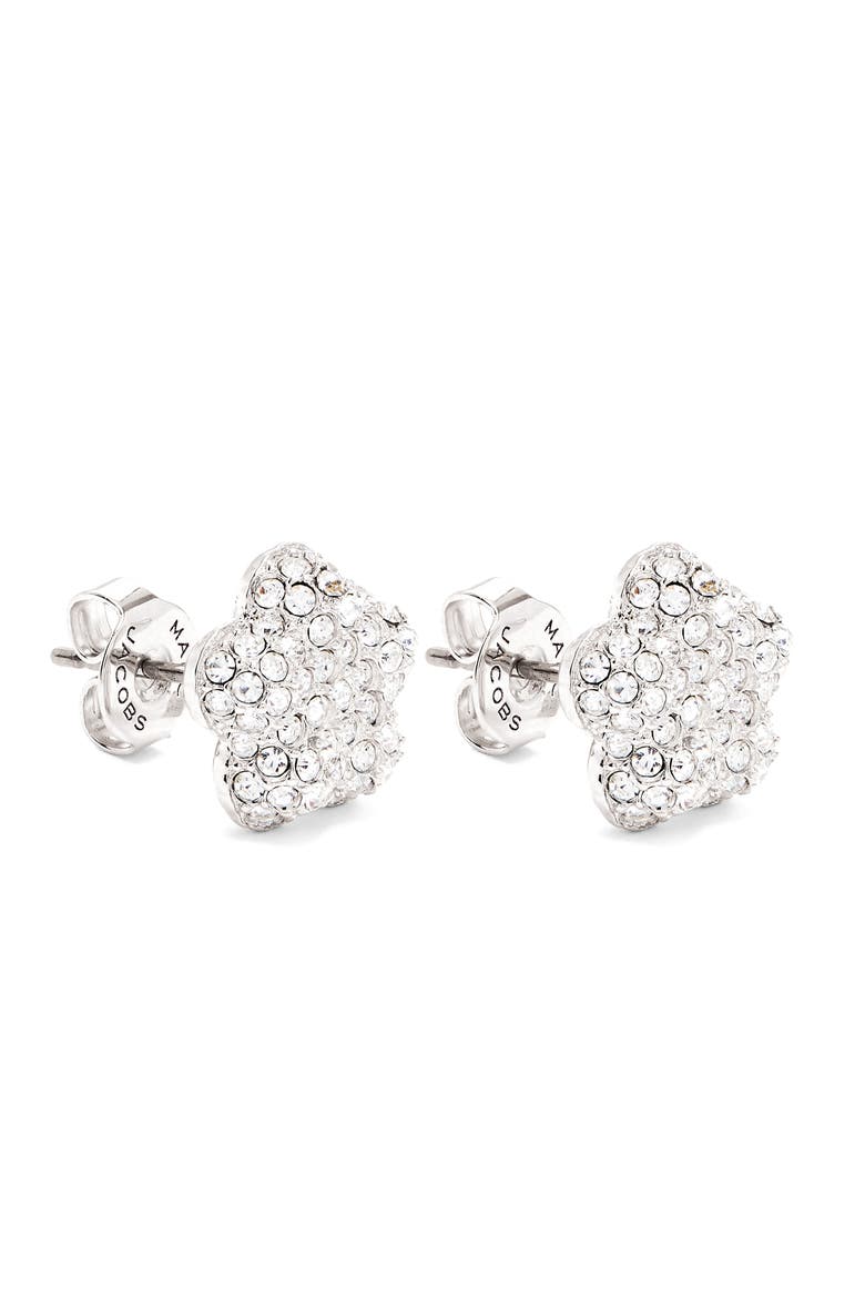 Daisy Pavé Stud Earrings, Alternate, color, SILVER/ CRYSTAL