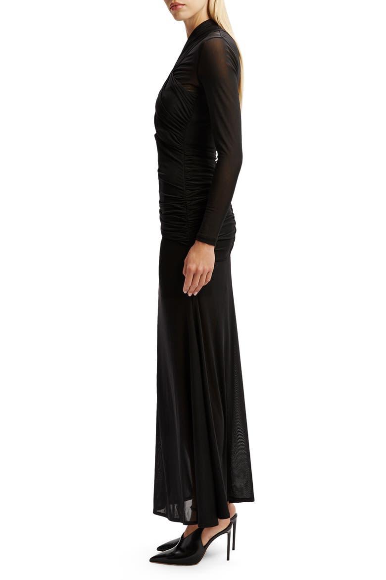Veria Front Wrap Long Sleeve Mesh Gown, Alternate, color, BLACK