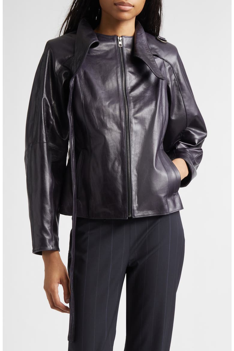 Plomy Leather Crossover Jacket, Alternate, color, GREY
