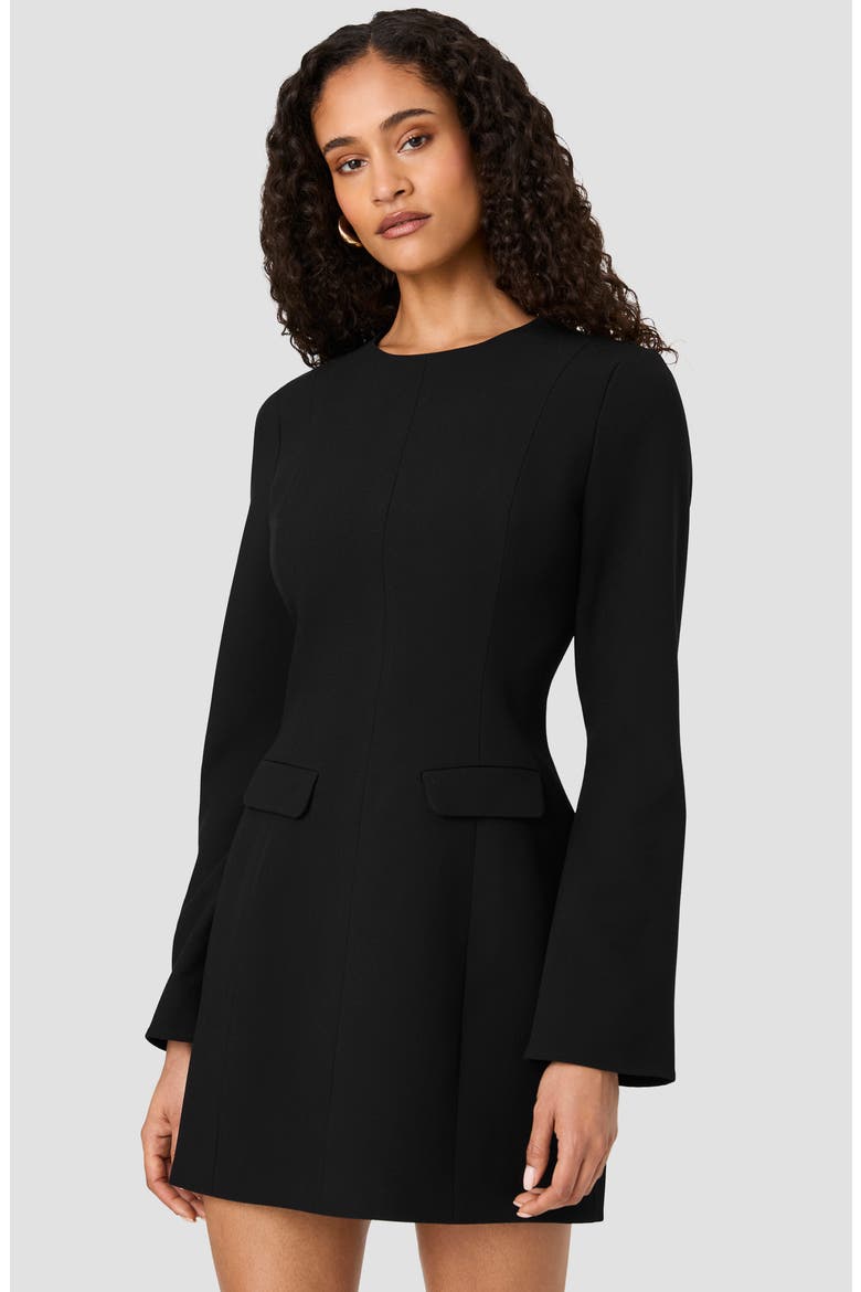 Azra Long Sleeve Twill Minidress, Alternate, color, BLACK