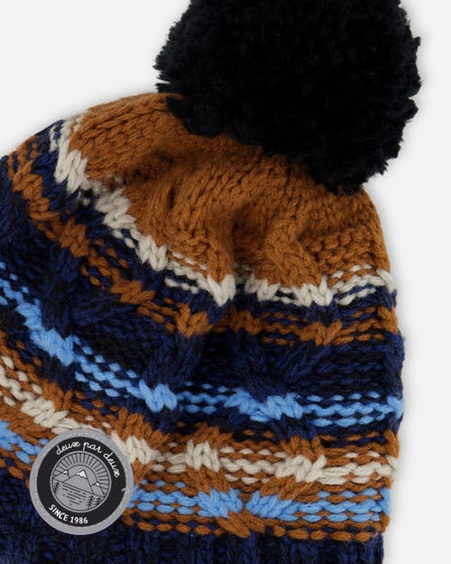 Deux Par Deux Lined Peruvian Knit Winter Hat With Pompom In Black
