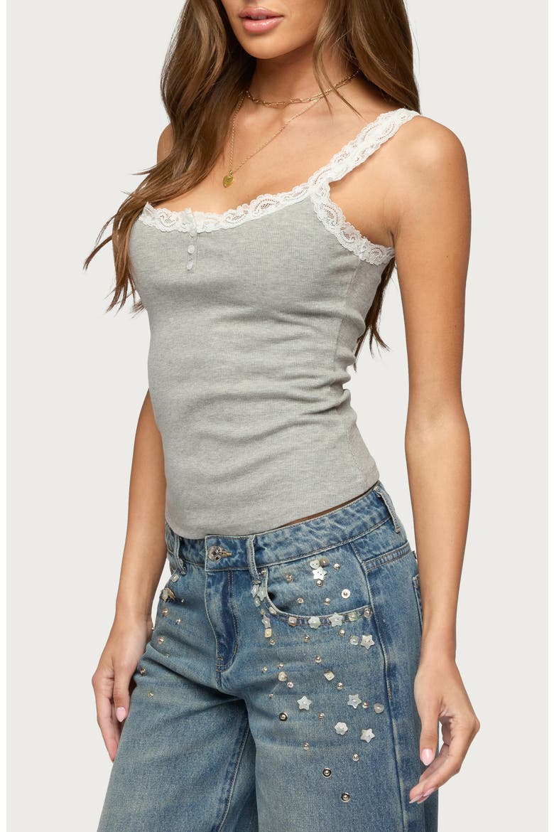 Aileen Lace Trim Camisole, Alternate, color, GRAY-MELANGE