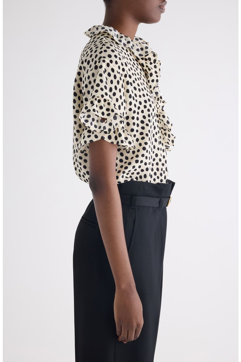 Polka Dot Jacquard Organic Silk Crêpe de Chine Top, Alternate, color, BEIGE - BLACK