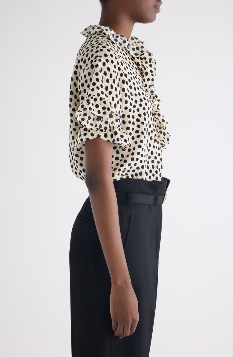 Chloé Polka Dot Jacquard Organic Silk Crêpe de Chine Top, Alternate, color, Beige - Black