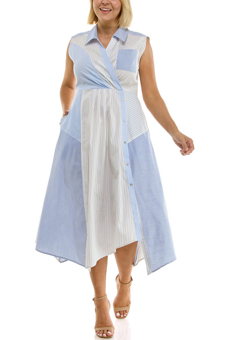 Stripe Pleated Asymmetric Maxi Dress, Alternate, color, CHAMBRAY/ BLUE/ WHITE STRIPE