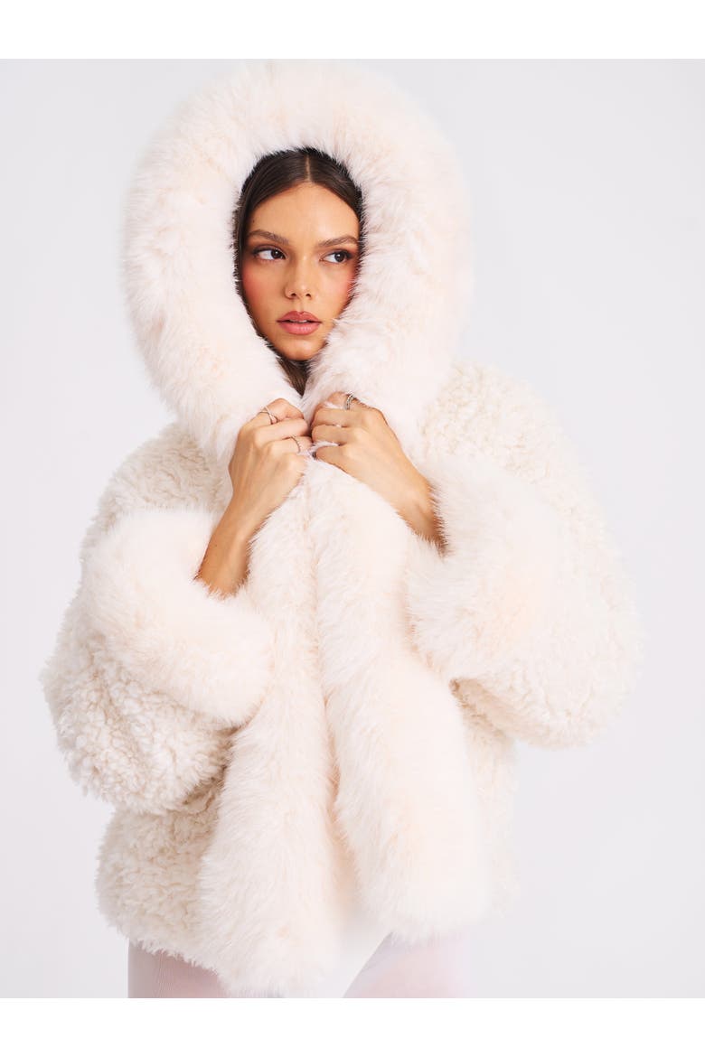Jumbo Kali Vegan Shearling Fur Trimmed Coat, Alternate, color, White