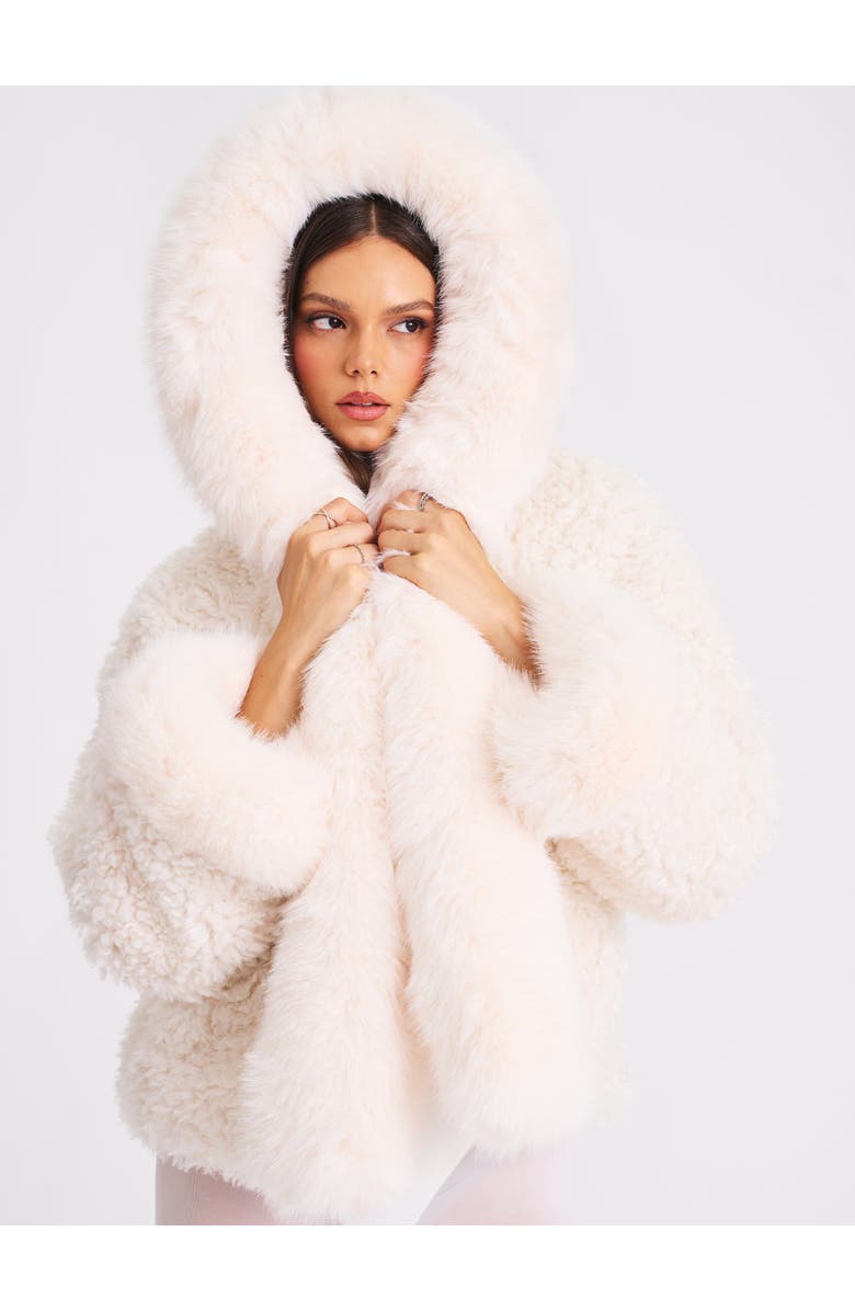 Miss Circle Jumbo Kali Vegan Shearling Fur Trimmed Coat, Alternate, color, White