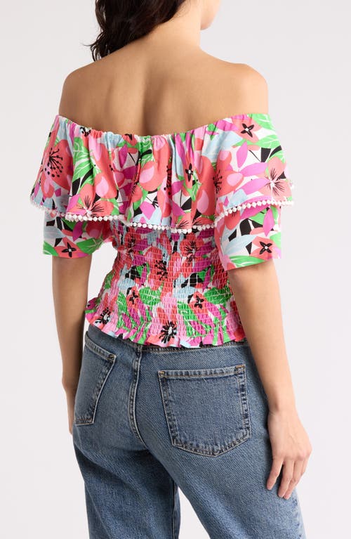 By Design Laura Floral Ruffle Short Sleeve Top In Floral Palette