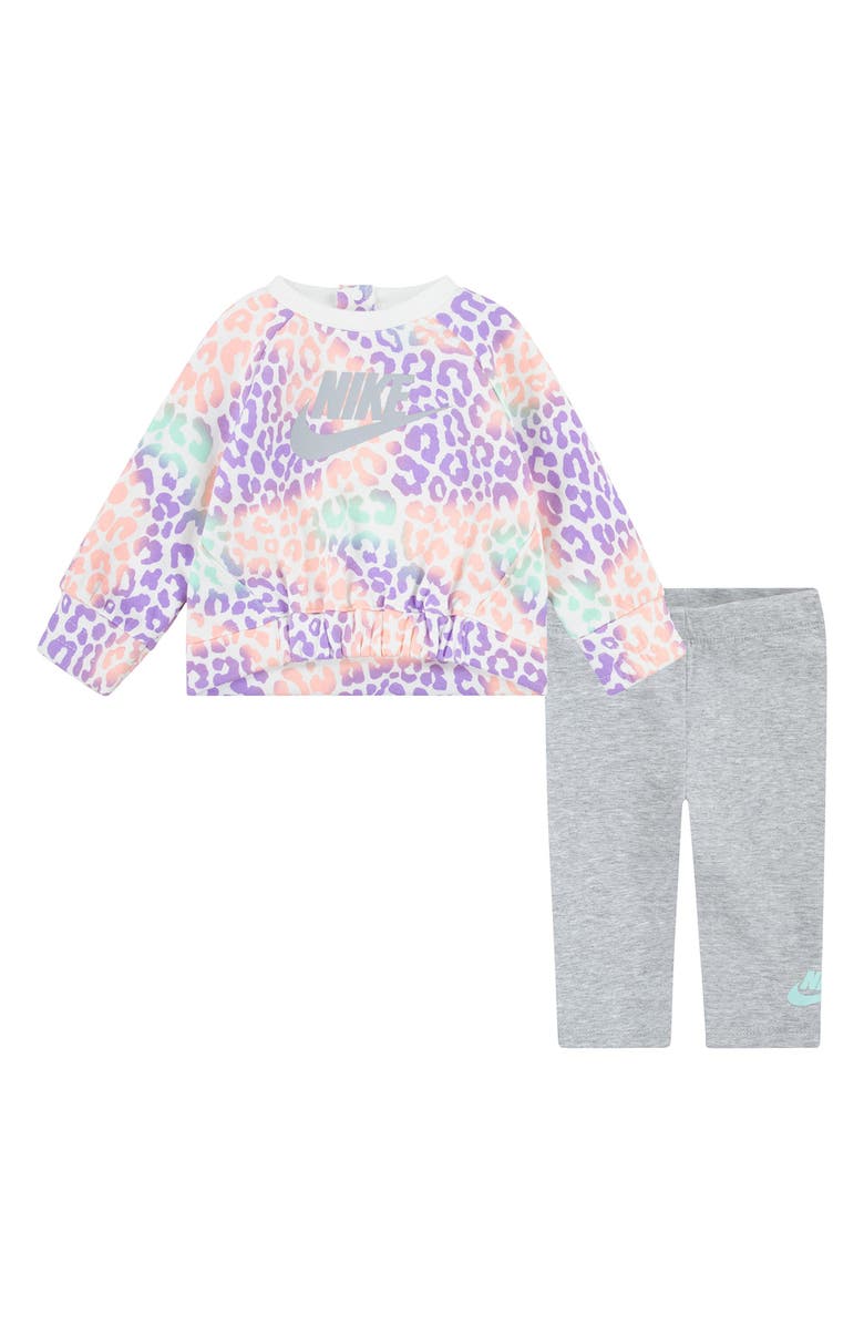 Nike Leopard Print Fleece Sweatshirt & Leggings Set, Main, color, 