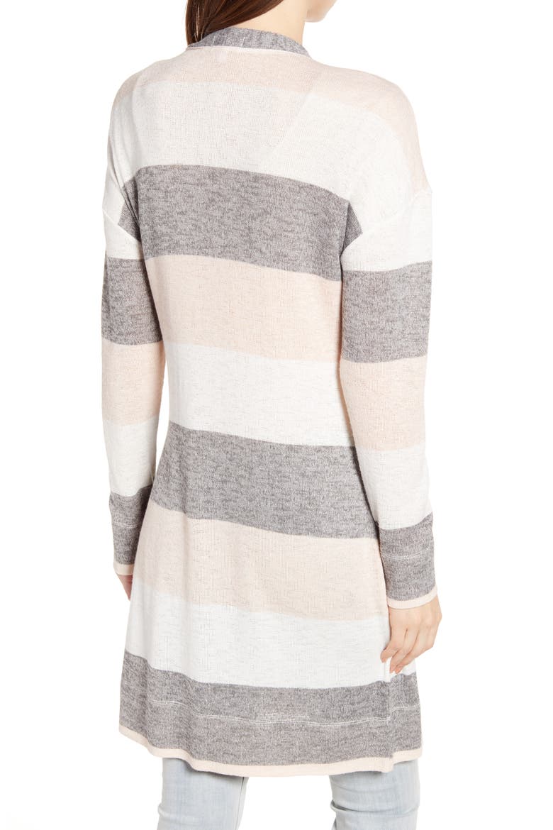 Stripe Longline Cardigan, Alternate, color, GREY/ IVORY/ BLUSH