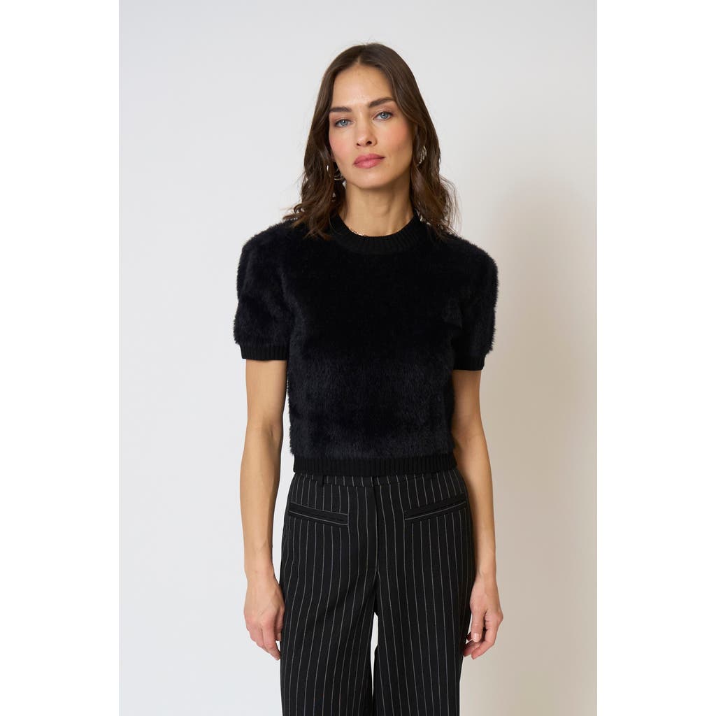 Central Park West Roman Eyelash Tee With Shoulder Pads In Black