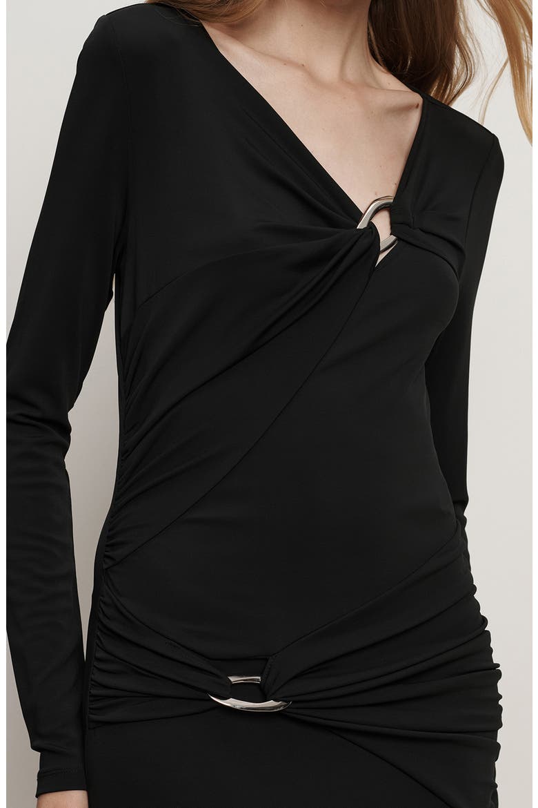 Viela Hardware Detail Long Sleeve Maxi Dress, Alternate, color, BLACK