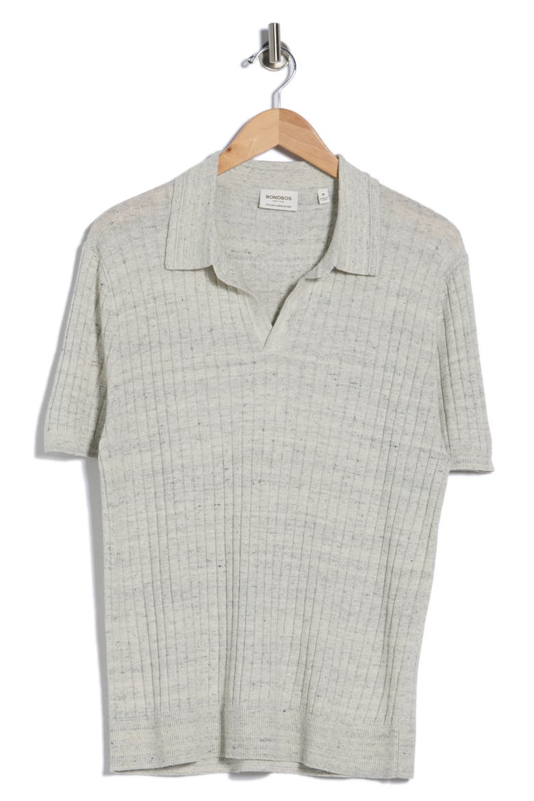 Heathered Rib Knit Polo, Alternate, color, LIGHT GREY LINEN