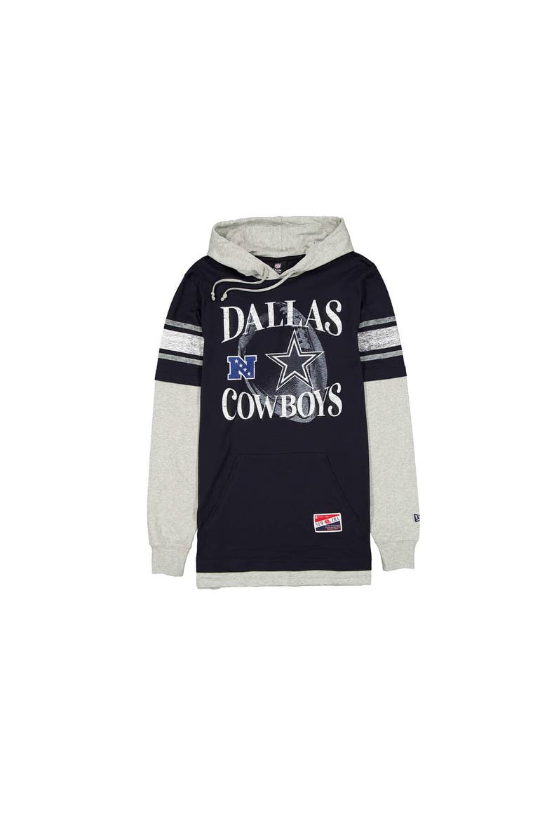 Men's New Era Navy Dallas Cowboys Twofer Layered Long Sleeve Hoodie T-Shirt, Alternate, color, Navy