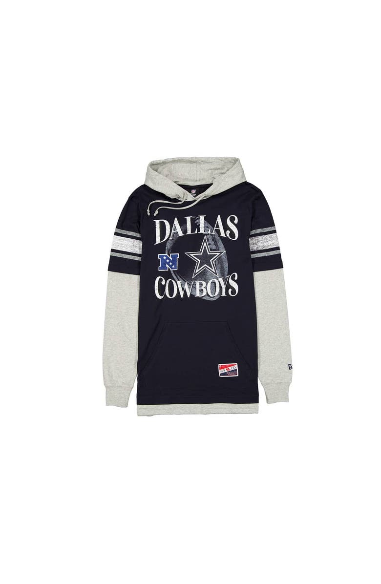 New Era Men's New Era Navy Dallas Cowboys Twofer Layered Long Sleeve Hoodie T-Shirt, Alternate, color, Navy