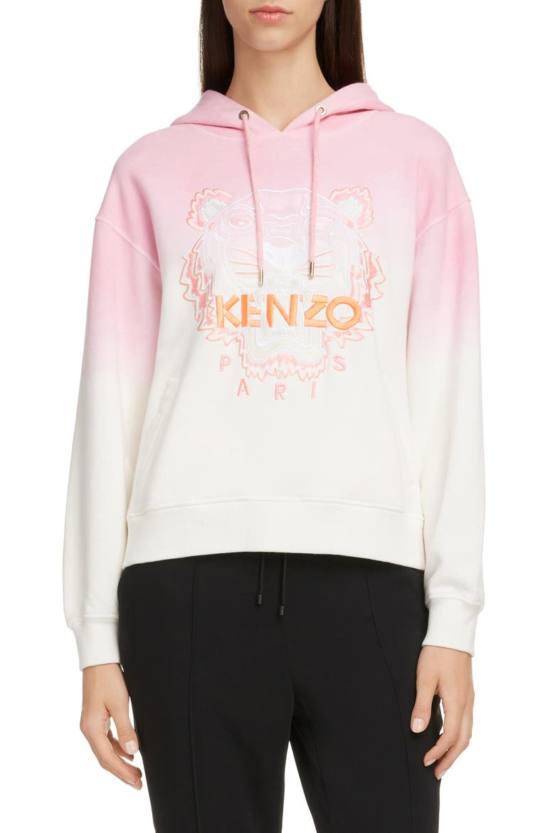Dip Dye Tiger Logo Cotton Hoodie, Main, color, FLAMINGO PINK
