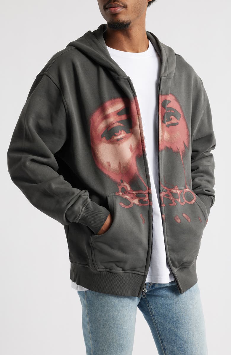 SANTO STUDIO Tears Zip Graphic Hoodie, Main, color, 