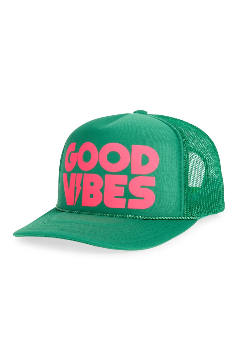 Good Vibes II Trucker Hat, Main, color, KELLY GREEN