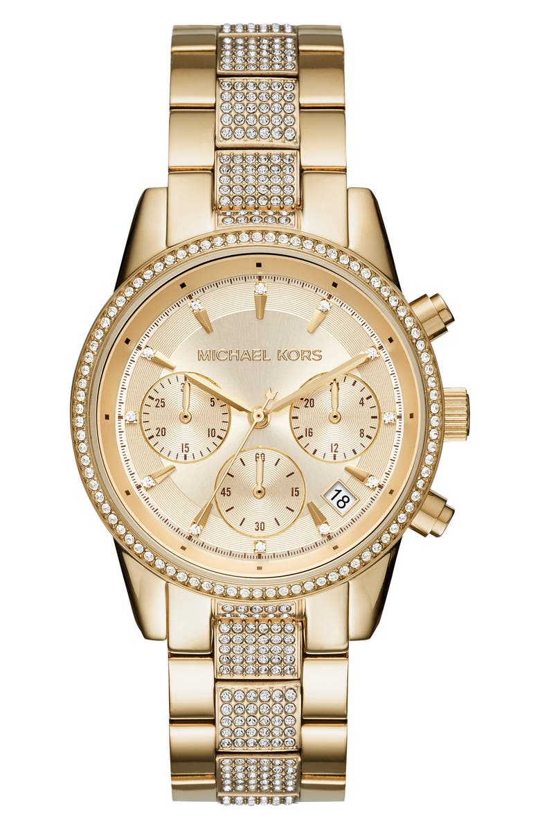 Michael Kors Ritz Pavé Chronograph Bracelet Watch, 37mm, Main, color, 