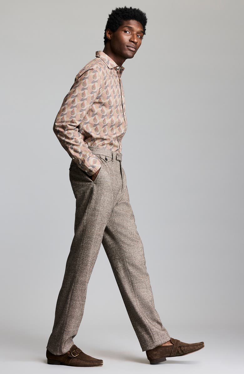 Billy Reid Flat Front Wool Blend Dress Pants, Alternate, color, Brown Multi