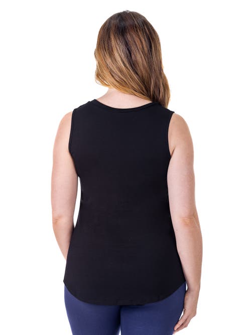 24seven Comfort Apparel Petites V-neck Tunic Tank Top With Round Hemline In Black