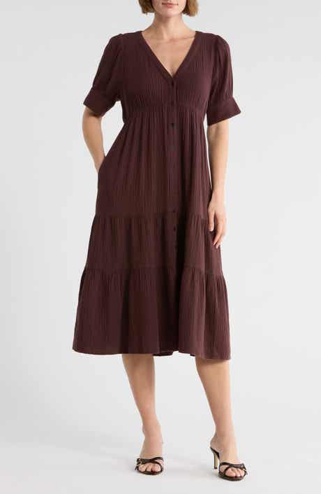 Madewell Lightspun Tiered Button Front Midi Dress