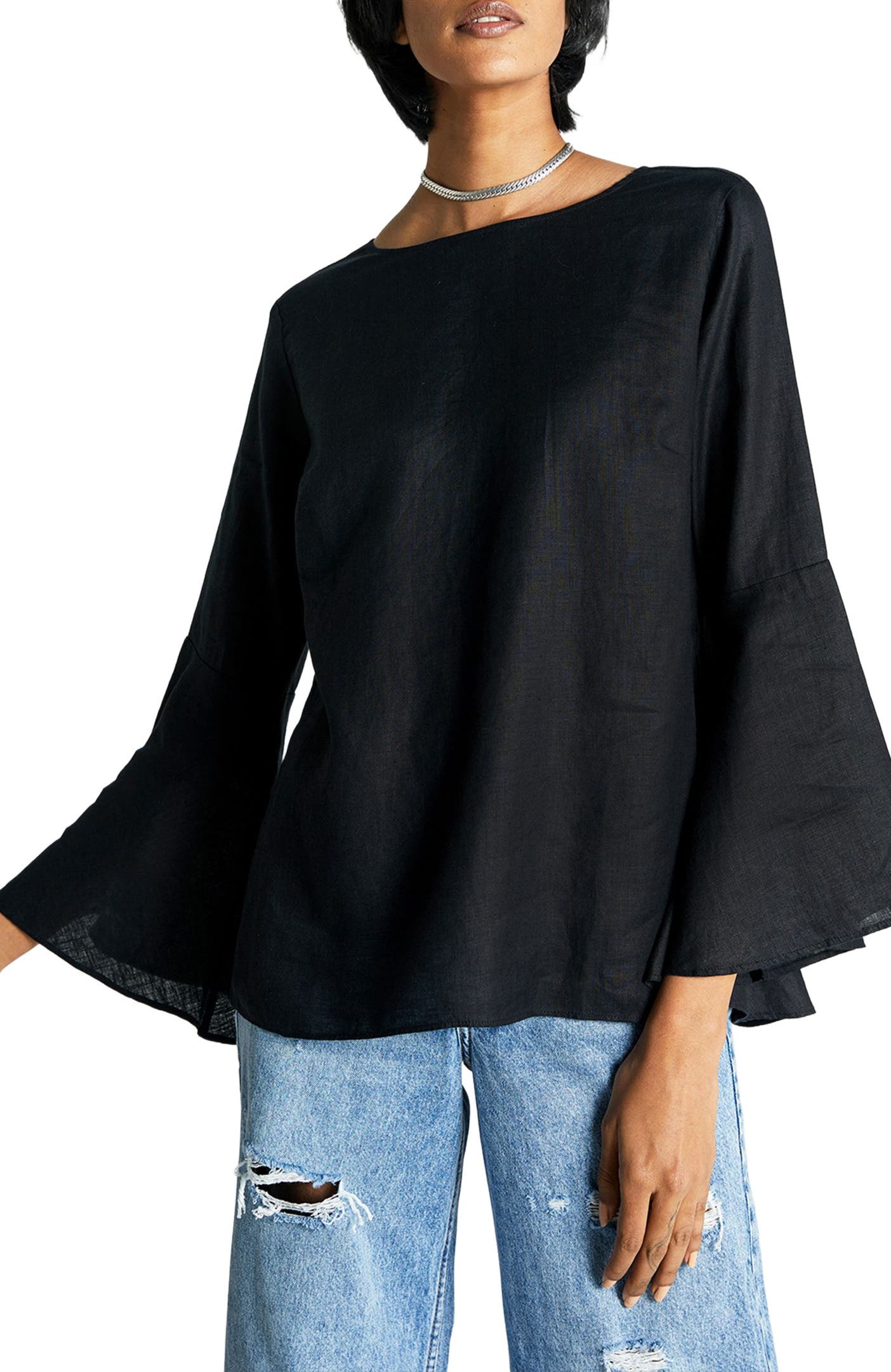 Women's Button Back Shirt - Black, Large