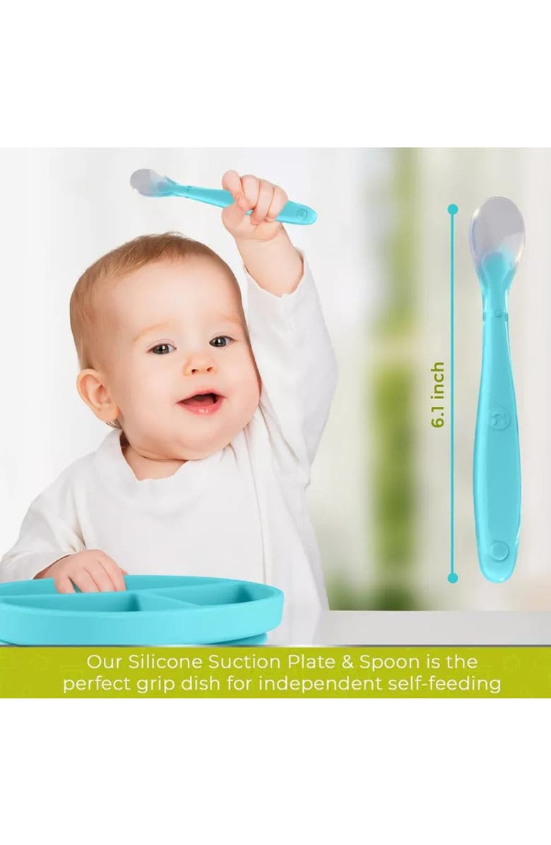Sperric Silicone Suction Divided Plate and Spoon Toddler Training Self Feeding Set, 2-Pack, Alternate, color,