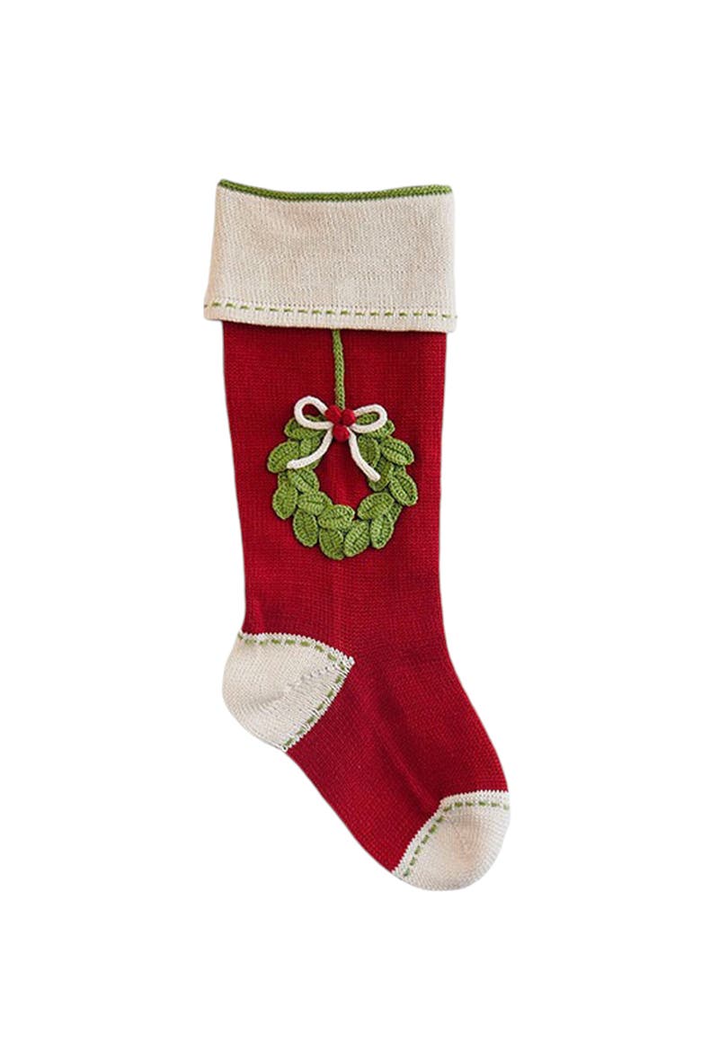 Wreath Stocking, Main, color, Red
