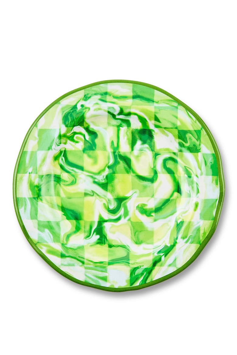 Green Marble Check Set of 4 Melamine Salad Plates, Main, color, GREEN