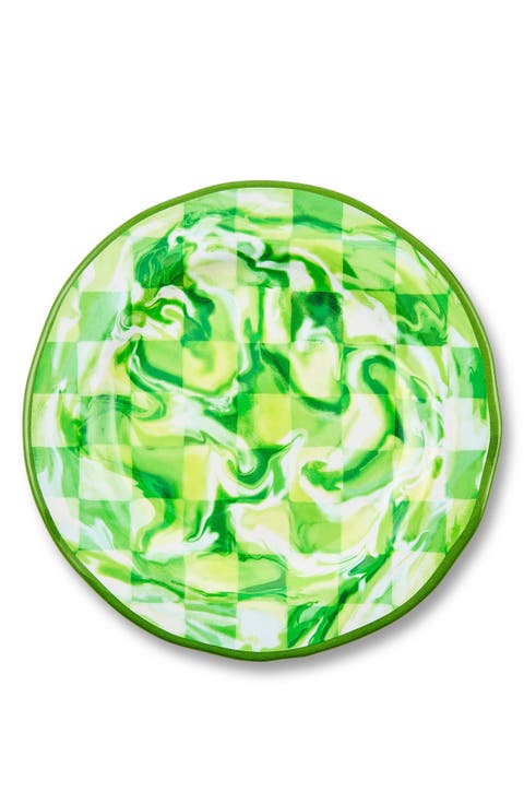 Green Marble Check Set of 4 Melamine Salad Plates