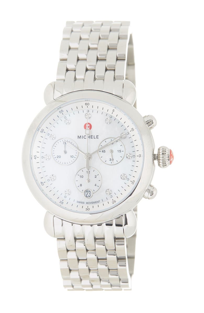 MICHELE Women's CSX Diamond Embellished Bracelet Watch, 38mm, Main, color, White