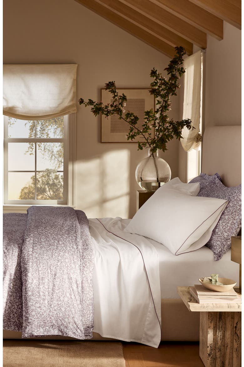 Signature Piped Edge Organic Cotton Sheet Set, Alternate, color, WHITE/ PLUM