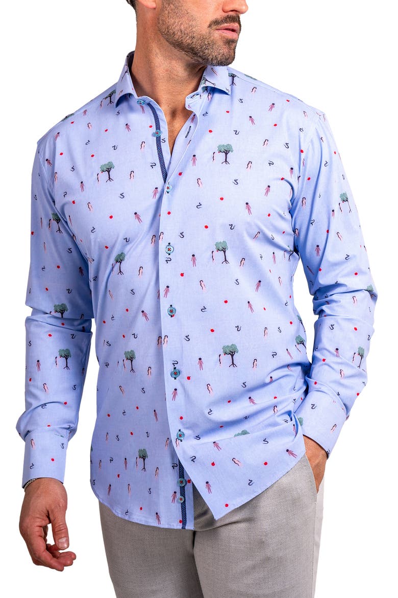 Einstein Stretch Ascension 0207 Eden Print Contemporary Fit Button-Up Shirt, Alternate, color, BLUE