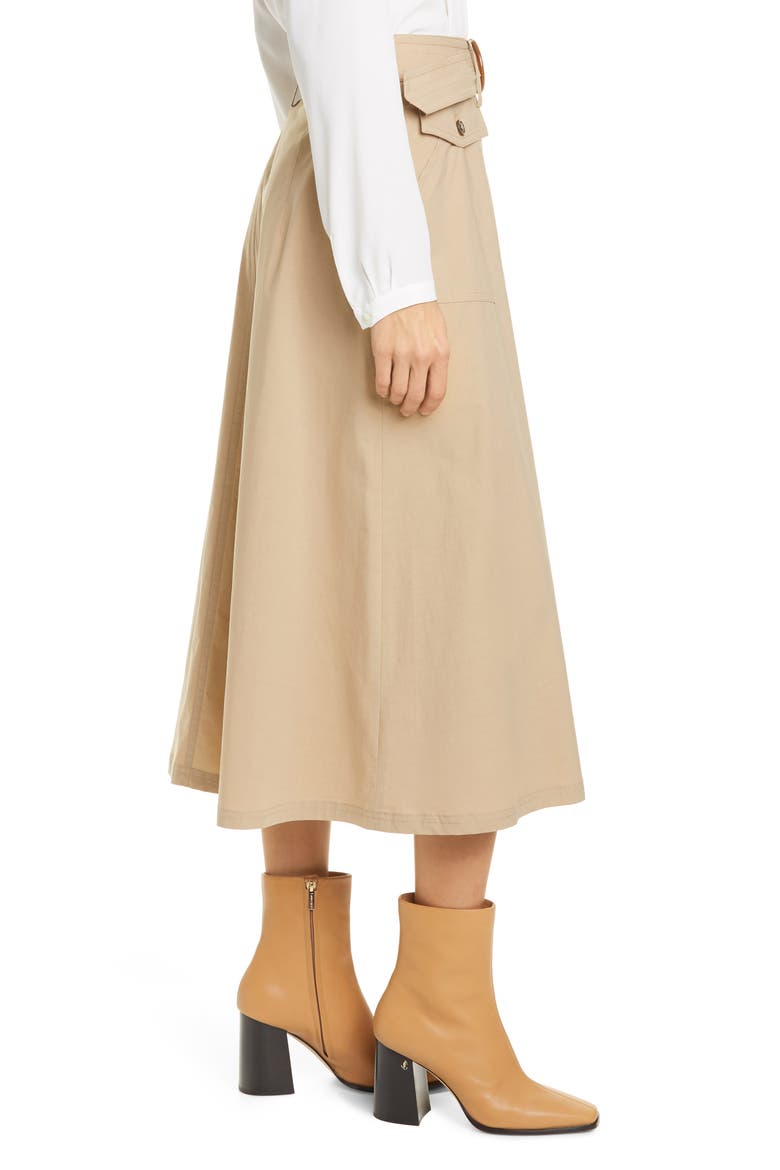 Button Front Midi Skirt, Alternate, color, KHAKI