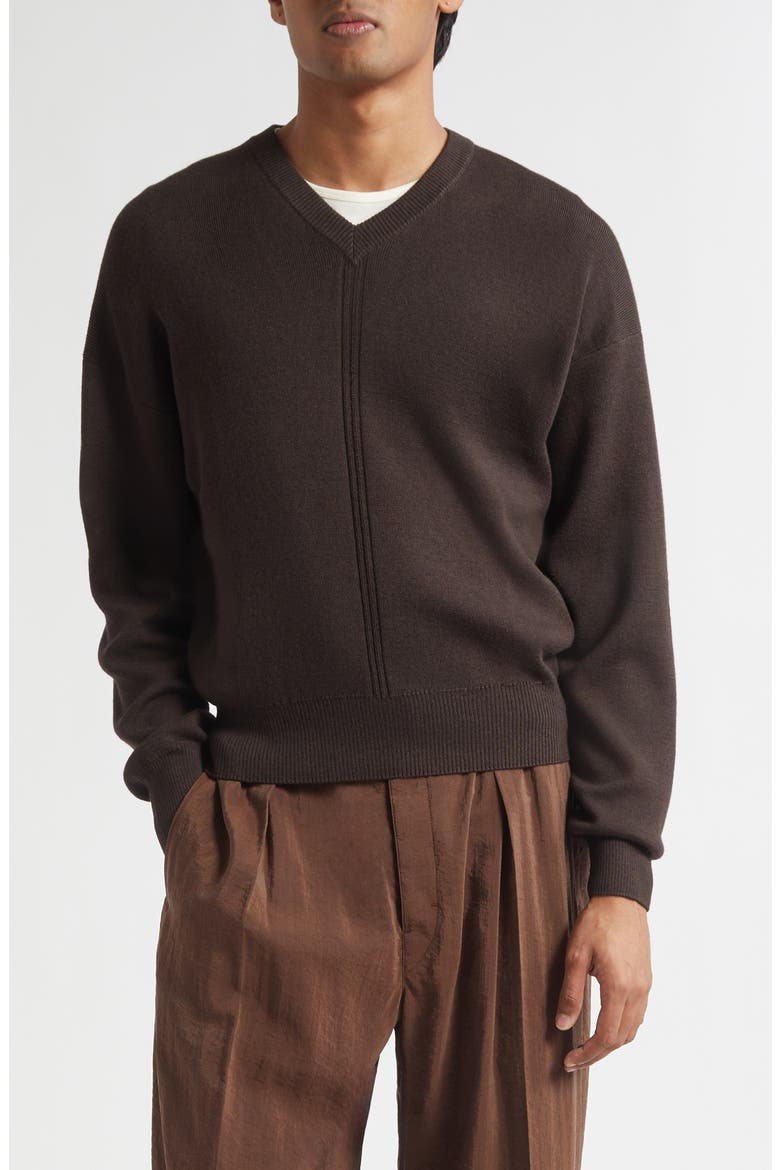 LEMAIRE Vネックウールニット ブラウン Lemaire Merino Wool Blend V-Neck Sweater (Men) | Nordstrom
