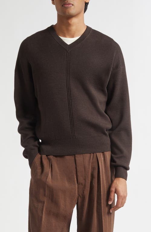 Lemaire Merino Wool Blend V-neck Sweater In Brown