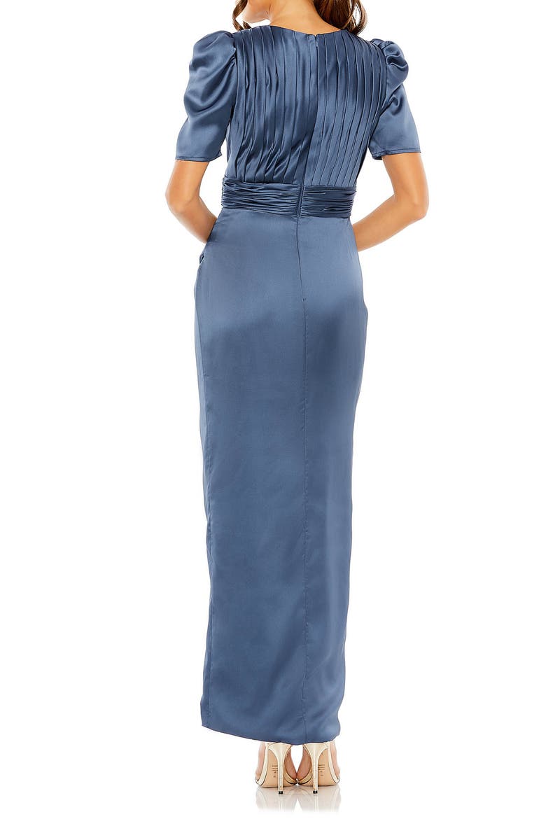 Pleated Charmeuse Dress with Puff Sleeves and Draped Waist, Alternate, color, MIDNIGHT