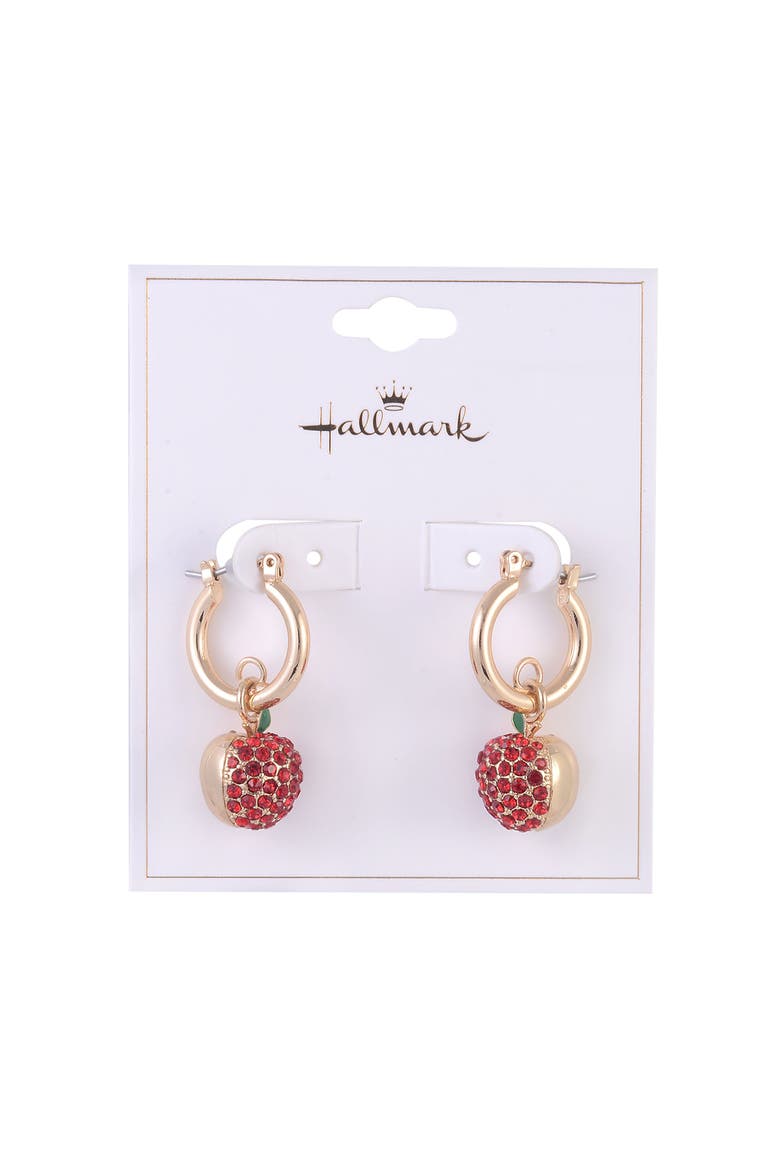 Huggie Hoop Earrings with Pave Stone Apple Drop, Alternate, color, Red