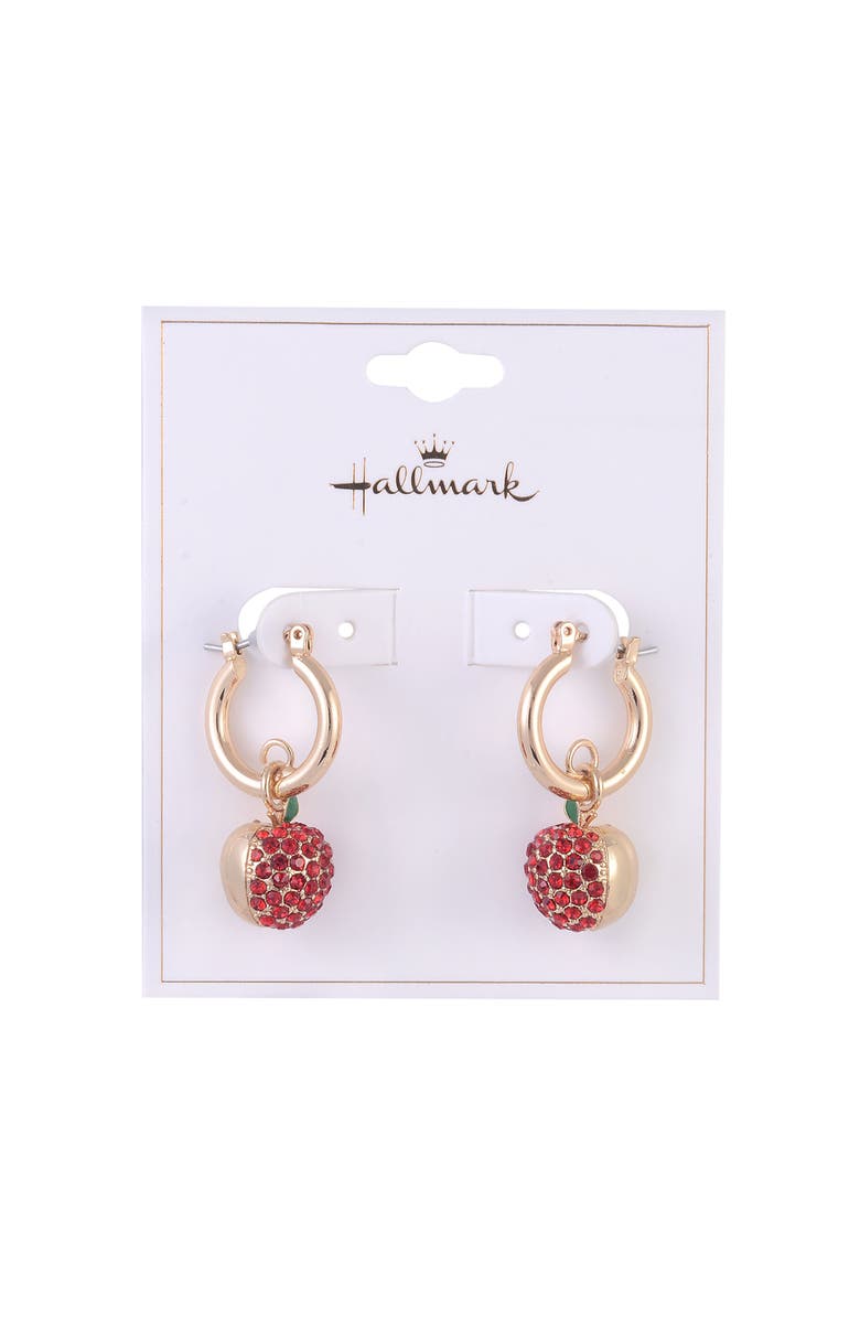 Hallmark Huggie Hoop Earrings with Pave Stone Apple Drop, Alternate, color, Red
