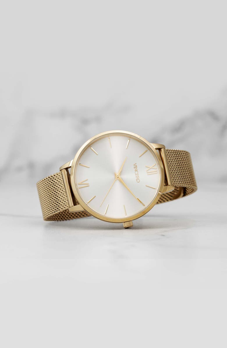 Vincero Eros Mesh Strap Watch, 38mm, Alternate, color, Mesh Gold Satin