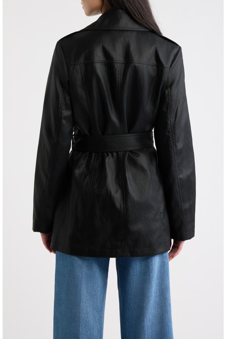 Faux Leather Double Breasted Trench Coat, Alternate, color, BLACK