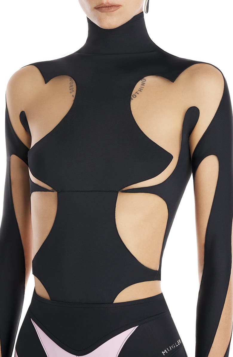 MUGLER Rodeo Illusion Inset Long Sleeve Bodysuit, Alternate, color,