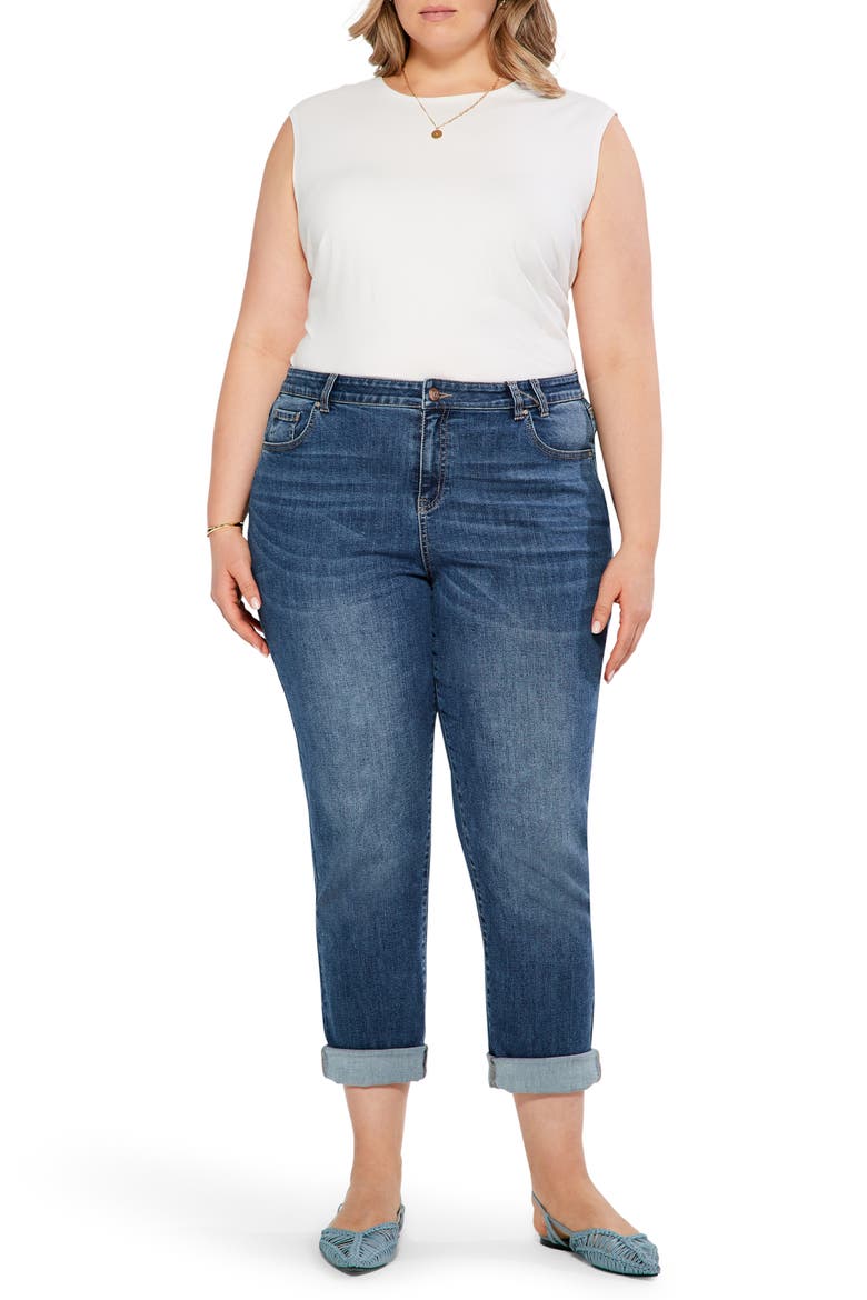 Cuff Straight Leg Girlfriend Jeans, Alternate, color, ATLANTIC