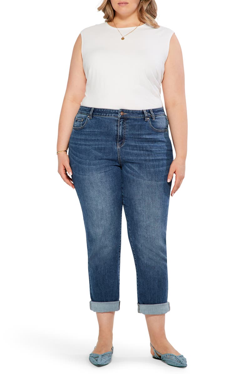 NIC+ZOE Cuff Straight Leg Girlfriend Jeans, Alternate, color, Atlantic