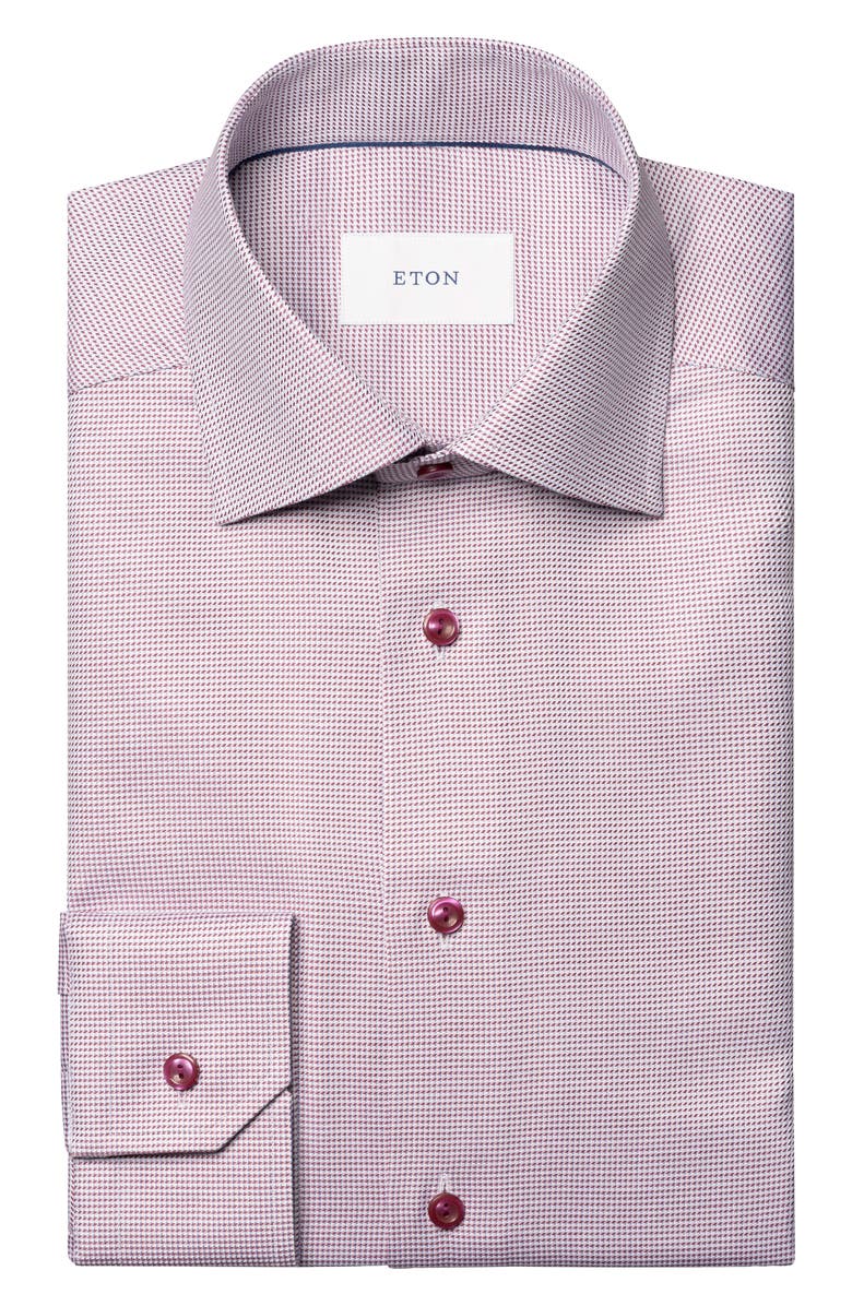Eton Slim Fit Houndstooth Cotton Dobby Dress Shirt, Alternate, color, Medium Red