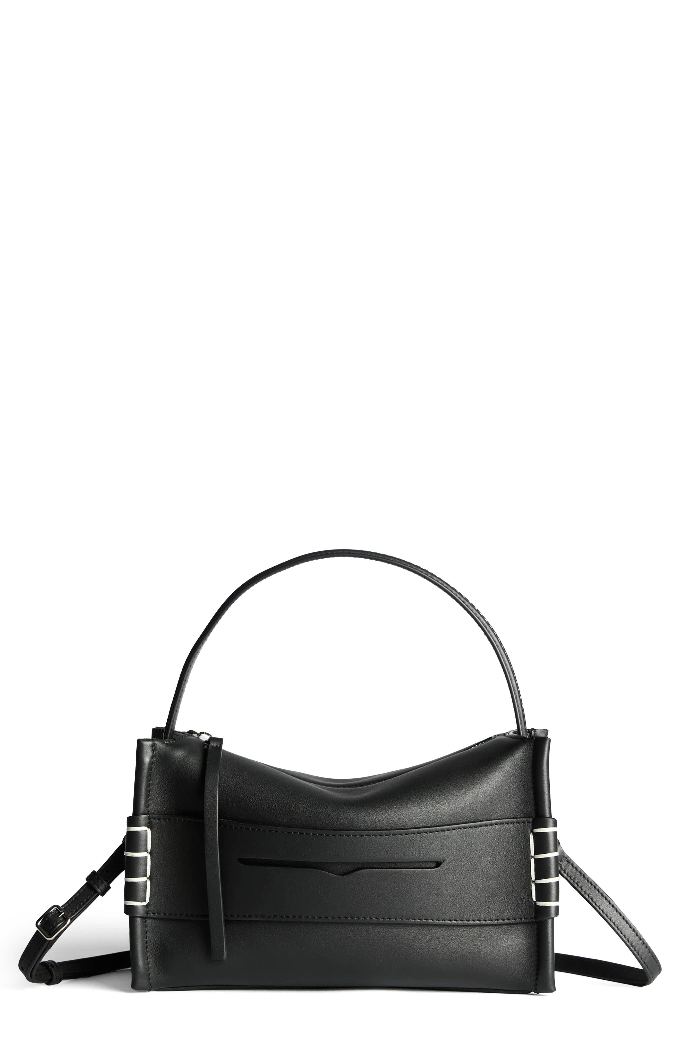 JW Anderson Small Loafer Leather Top Handle Bag, Main, color, Black