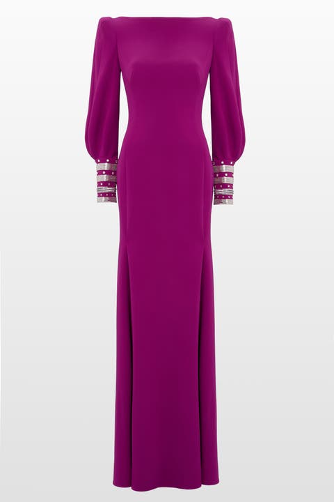 Francolin Embellished-Cuffs Puff-Sleeve Maxi Dress