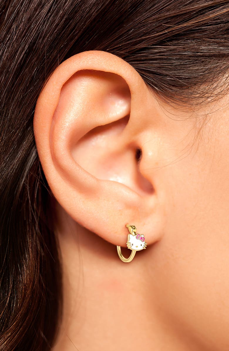 Jacmel Hello Kitty Sterling Silver Enamel Hoop Earrings, Alternate, color, Metallic Gold
