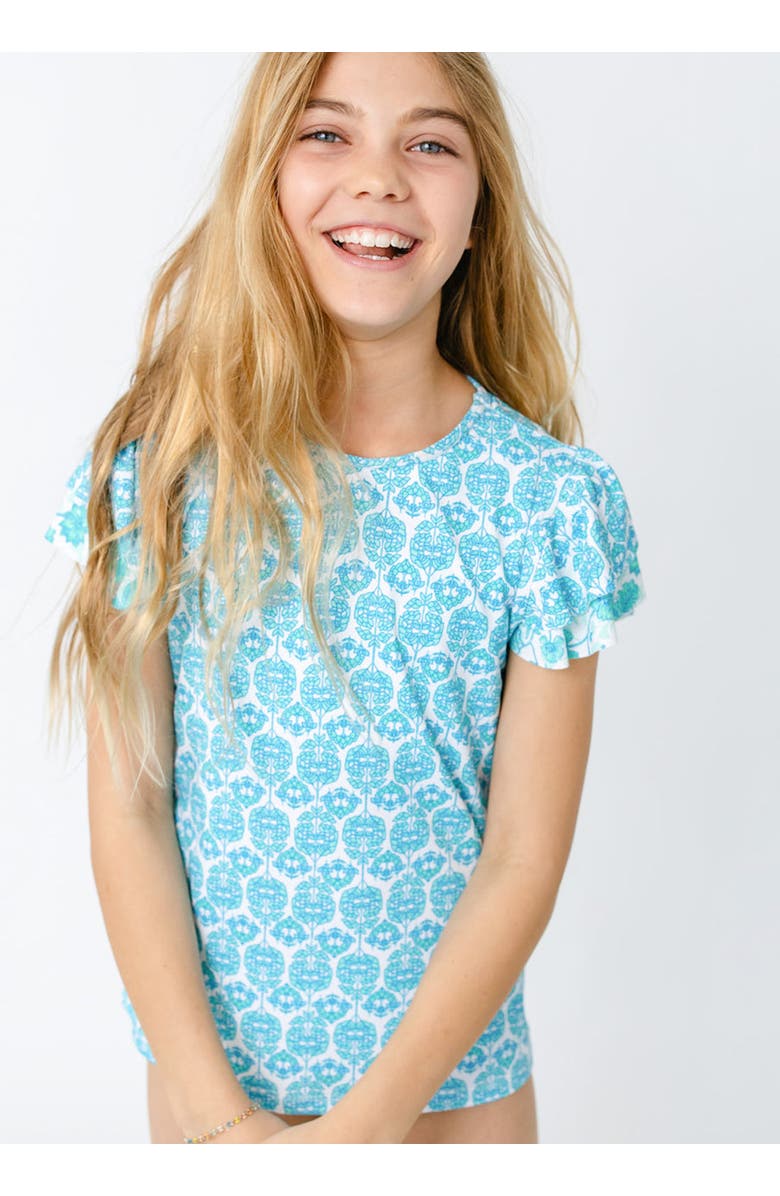 Cabana Life Girls 3-Piece Short Sleeve Rashguard Set, Main, color, Rosemary Beach